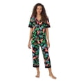 thumbnail image 1 of Women's Beauty Sleep Social Cozy Jersey Notch Pajama Top & Cropped Pajama Pants Set Color: Free As A Bird Size: LARGE, 1 of 5
