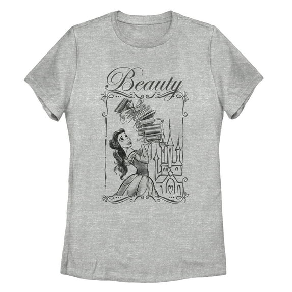Women's Beauty and the Beast Belle Book Tower Graphic Tee Athletic Heather Large