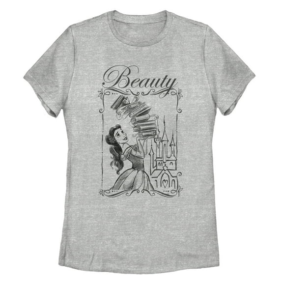 Women's Beauty and the Beast Belle Book Tower  Graphic Tee Athletic Heather Small