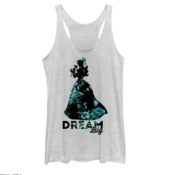 Women's Beauty and the Beast Belle Dream Big Floral Print Racerback Tank Top White Heather 2X Large