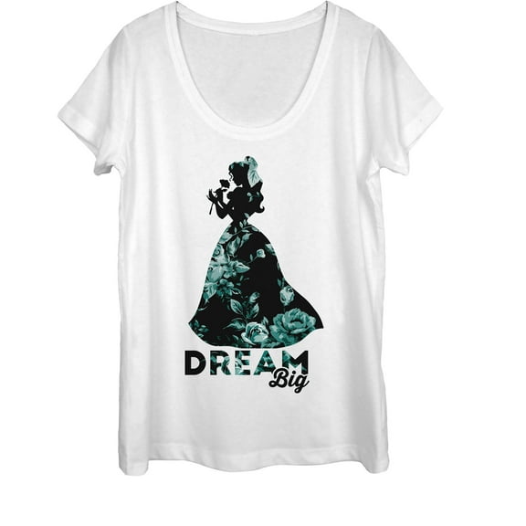 Women's Beauty and the Beast Belle Dream Big Floral Print  Scoop Neck White Large