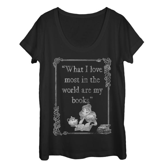 Women's Beauty and the Beast Belle Loves Books  Scoop Neck Black Large