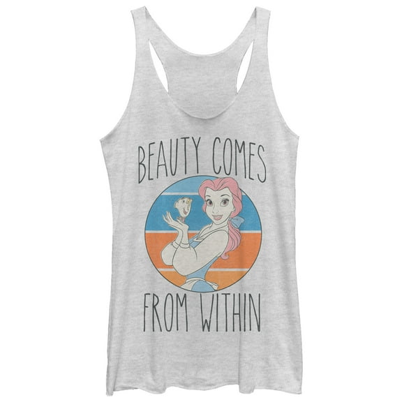 Women's Beauty and the Beast Chip and Belle  Racerback Tank Top White Heather Medium