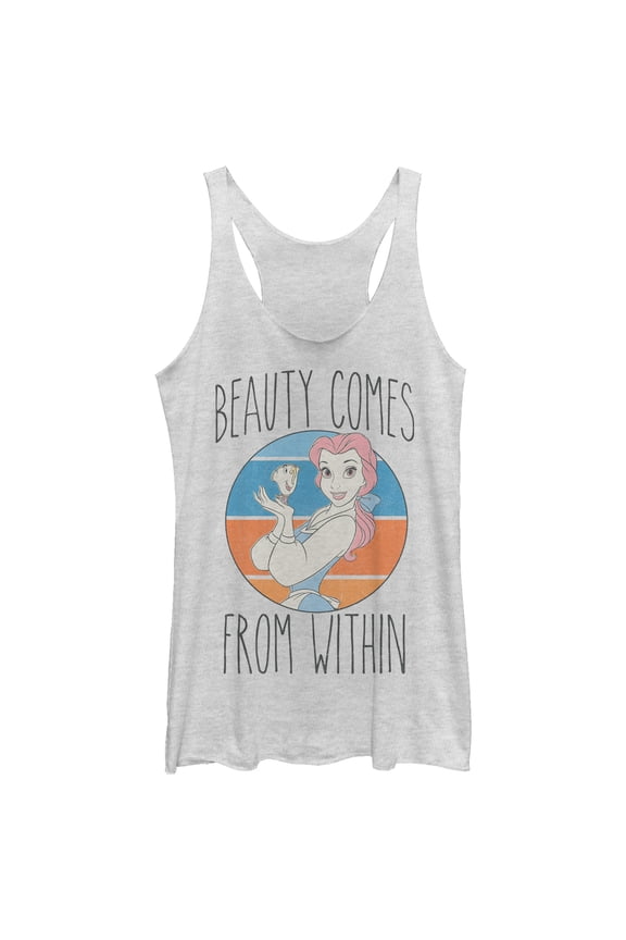 Women's Beauty and the Beast Chip and Belle  Racerback Tank Top White Heather Medium