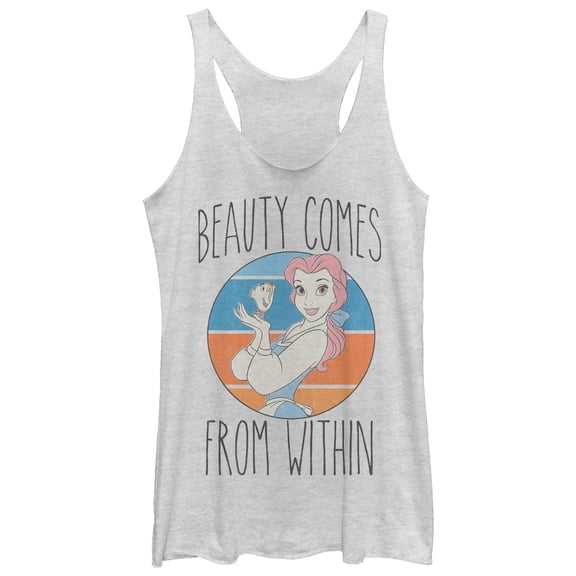 Women's Beauty and the Beast Chip and Belle Racerback Tank Top White Heather Small