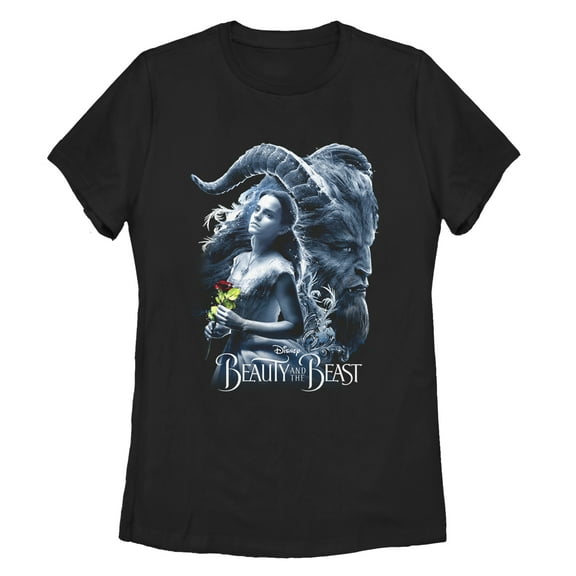 Women's Beauty and the Beast Frosted Lovers  Graphic Tee Black 2X Large