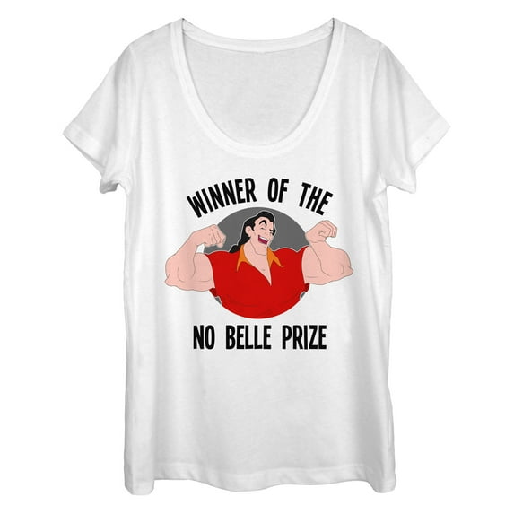 Women's Beauty and the Beast Gaston No Belle Prize Scoop Neck White 2X Large