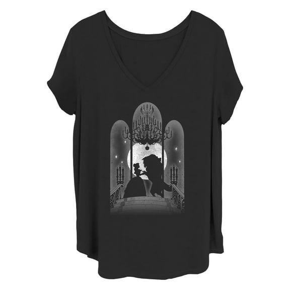 Women's Beauty and the Beast Silhouette Moon Dancing Graphic T-Shirt