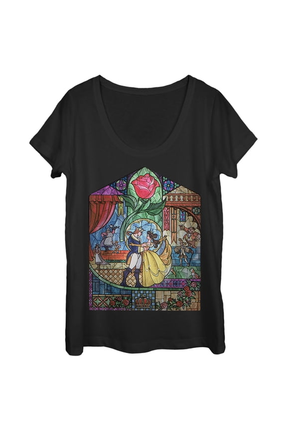 Women's Beauty and the Beast Stained Glass Scoop Neck Black Small