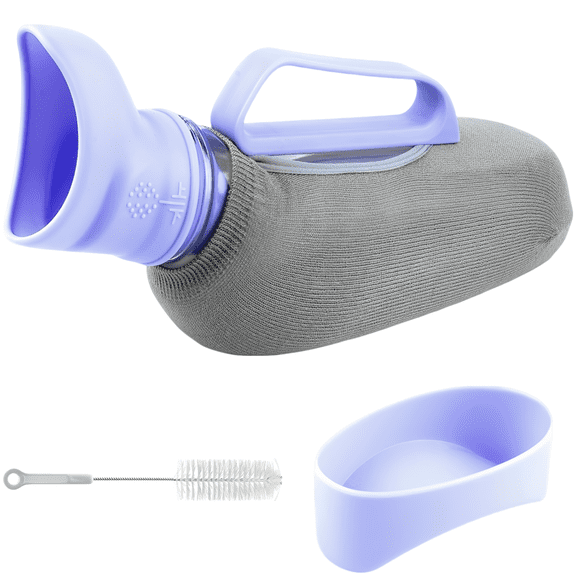 Women's Bedside Urinal with Flexible Silicone Spout, Large Capacity Portable Urine Bottle, Anti-Spill Design with Discreet Cover, Travel Pee Container for Elderly Patient Home Care, 13.8 in