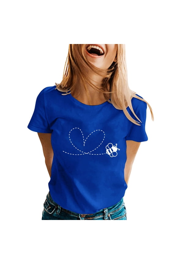 Women's Bee Print T-Shirt Crewneck Short Sleeve Spring Summer Casual Tee