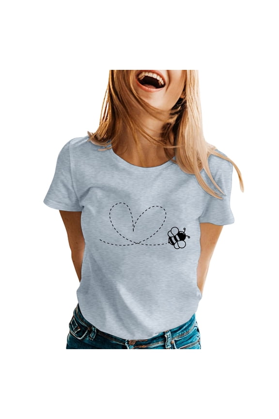 Women's Bee Print T-Shirt Crewneck Short Sleeve Spring Summer Casual Tee