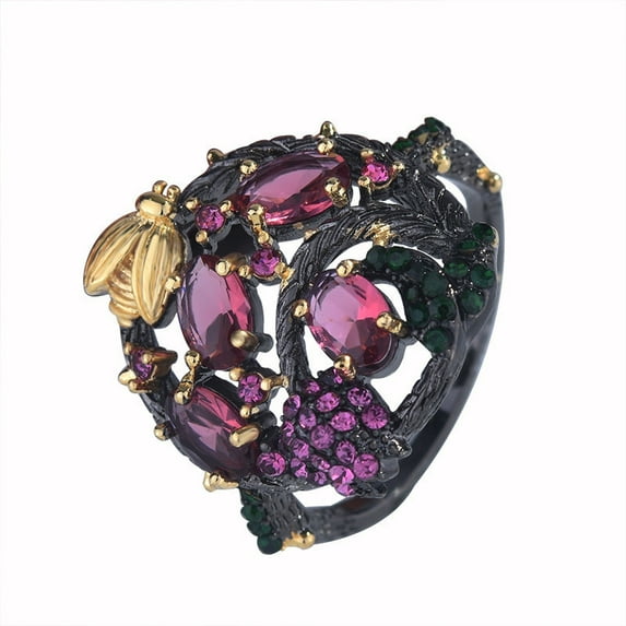 Women's Bee Ring European Gothic Copper Metal Ruby Gemstone Black Gunmetal Plated Animal Jewelry Diamond Accent