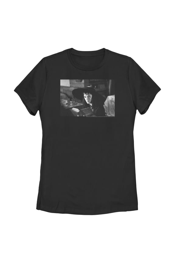 Women's Beetlejuice Lydia Black and White Portrait Graphic T-Shirt