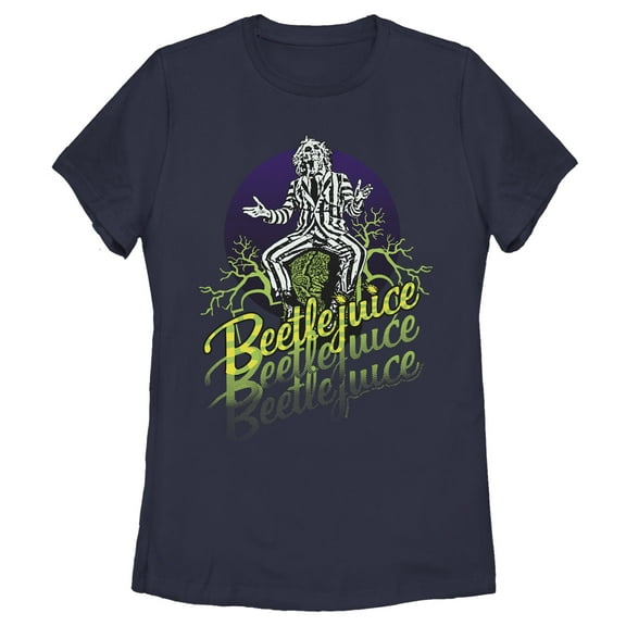 Women's Beetlejuice Three Times Green Logo  Graphic T-Shirt