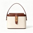 thumbnail image 1 of Women’s Beige Brown Bucket Handbag, Top Handle Purse with Lock Detail, 1 of 6