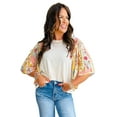 thumbnail image 1 of Women's Beige Floral Patchwork Half Batwing Sleeve Blouse - Bohemian Style | [ZhiHiMeRi] | (US 16-18)XL, 1 of 12