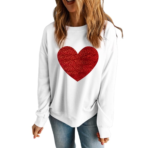 Women's Beige Glitter Heart Shape Graphic Sweatshirt for Valentine's Day | [ZhiHiMeRi] | (US 20-22)2XL