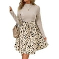 thumbnail image 1 of Women's Beige Patchwork Belted A-Line Dress with Long Sleeves | [ZhiHiMeRi] | (US 12-14)L, 1 of 7