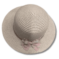 thumbnail image 1 of Women's Beige Straw Sun Hat with Pink Crinkled Bow, 1 of 4