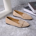 thumbnail image 1 of Women's Beige Suede Flat Loafers, Casual Slip-On Dress Shoes with Buckle Detail, 1 of 8
