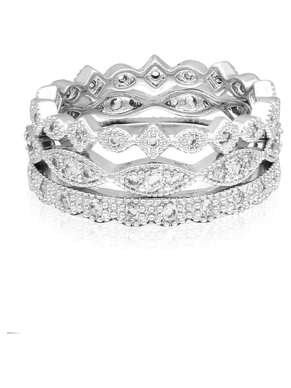 Women's Believe by Brilliance AAA Cubic Zirconia Fine Silver Plate Ring Set in Size 8.