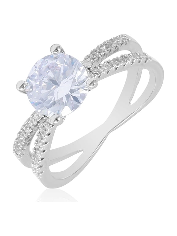 Women's Believe in Brilliance Fine Silver Plate AAA Cubic Zirconia Engagement Ring SZ 8.