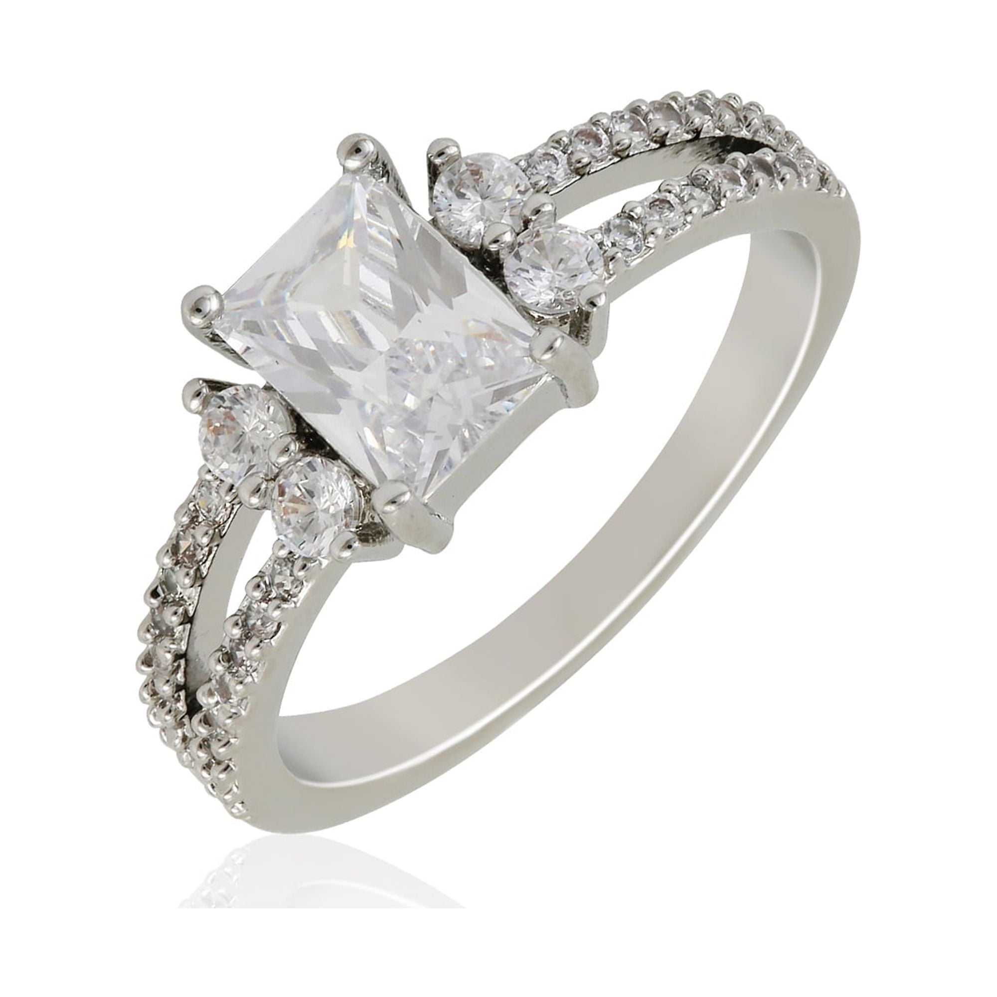 Women s Believe in Brilliance Fine Silver Plate AAA CZ Engagement Ring in Size 7 Walmart