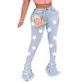 thumbnail image 1 of Women's Bell Bottom Jeans Destoryed Ripped Flare Jeans Elastic Waist Raw Hem Denim Pants, 1 of 4