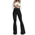 thumbnail image 1 of Women's Bell Bottom Jeans Elastic Waist Ripped Flared Jeans Denim Plus Size Bell Bottom Pants Black L, 1 of 7
