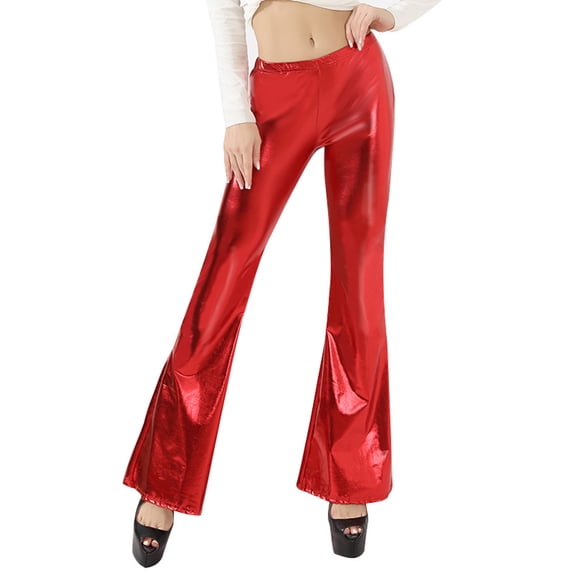 Women's Bell Bottom Leather Pants High Waist Stretchy Flare Pants Solid Color Party Club Night out Trousers Ladies Clothes