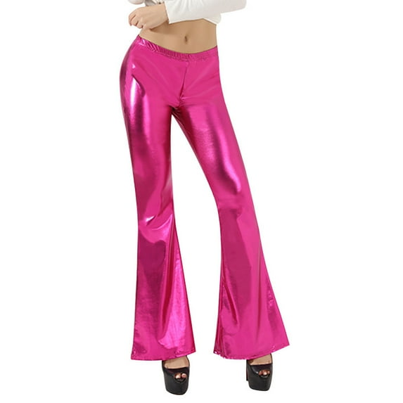 Women's Bell Bottom Leather Pants High Waist Stretchy Flare Pants Solid Color Party Club Night out Trousers Ladies Clothes