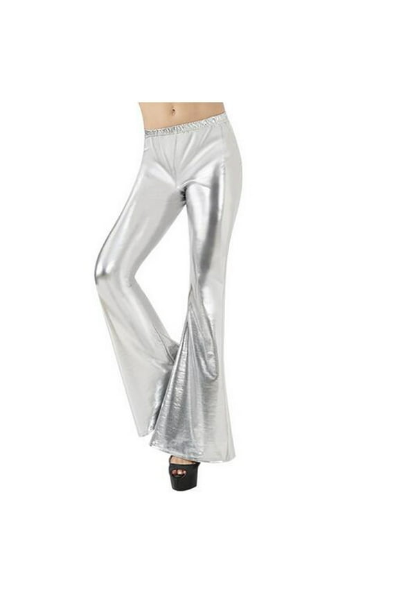 Women's Bell Bottom Leather Pants High Waist Stretchy Flare Pants Solid Color Party Club Night out Trousers Ladies Clothes