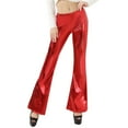 thumbnail image 1 of Women's Bell Bottom Leather Pants High Waist Stretchy Flare Pants Solid Color Party Club Night out Trousers, 1 of 5