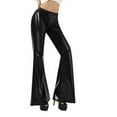 thumbnail image 1 of Women's Bell Bottom Leather Pants High Waist Stretchy Flare Pants Solid Color Party Club Night out Trousers, 1 of 5