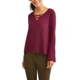 thumbnail image 1 of Women's Bell Sleeve Crinkle Knit Peasant Top with Caging Detail, 1 of 3