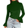 thumbnail image 1 of Women's Bell Sleeve High Neck Shirts, Ribbed Ruched Long Sleeve Tops, Casual Fall Going out Blouses, 1 of 7