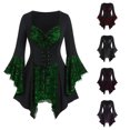 thumbnail image 1 of Women's Bell Sleeve Dress Lace up Ruffled Dresses Halloween Cosplay Halloween for Women, Size M, 1 of 3