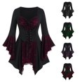 thumbnail image 1 of Women's Bell Sleeve Dress Lace up Ruffled Dresses Halloween Cosplay Halloween for Women, Size XL, 1 of 3