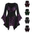 thumbnail image 1 of Women's Bell Sleeve Dress Lace up Ruffled Dresses Halloween Cosplay Halloween for Women, Size XL, 1 of 3