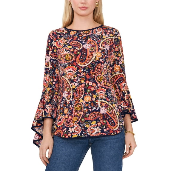 Women's Bell-Sleeve Top Navy Paisley S