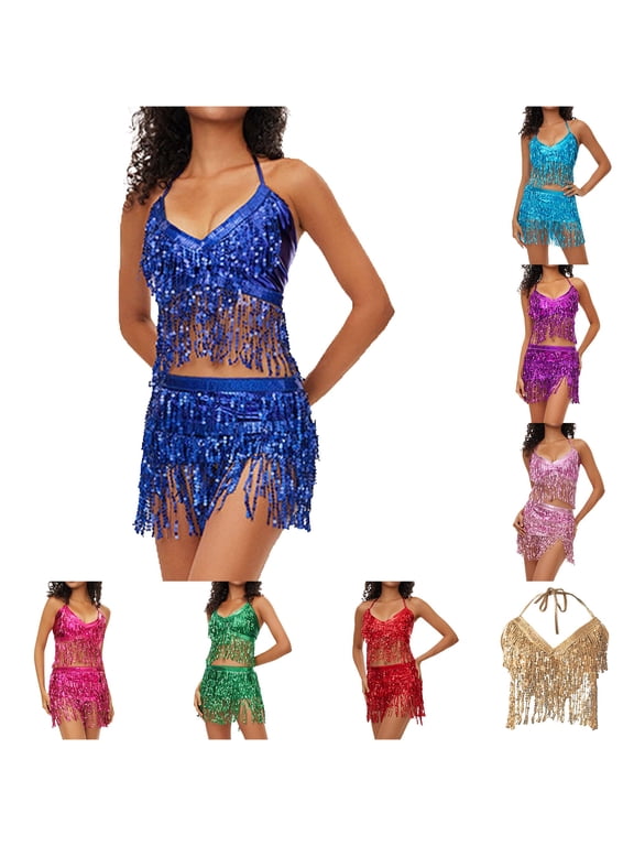 Women's Belly Dance Bra Top - Chest Fringe Halter Crop Top for Carnival Stage Performance