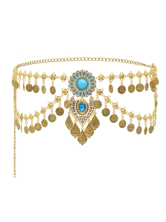 Women's Belly Dance Chain Decoratvie Waist Belt with Fringe Silver/Gold for Belly Dance and Cultural Event