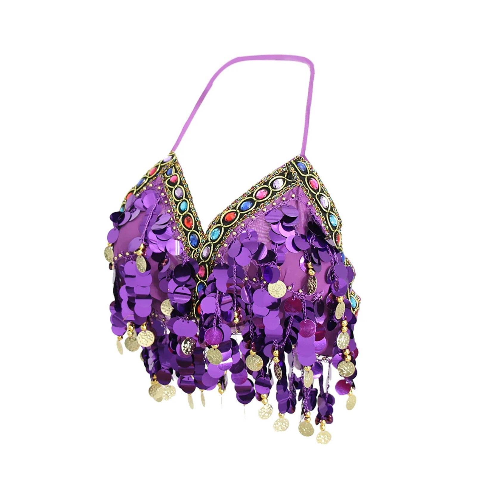 Women's Belly Dance Costume Sequin Bras Tassel Fringe Top Party — free download