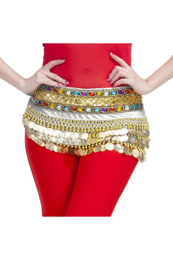 Women's Belly Dance Hip Scarf, Belly Dance Skirt Wrap Performance Bling Sequins, Belly Dance Costume White Free Size