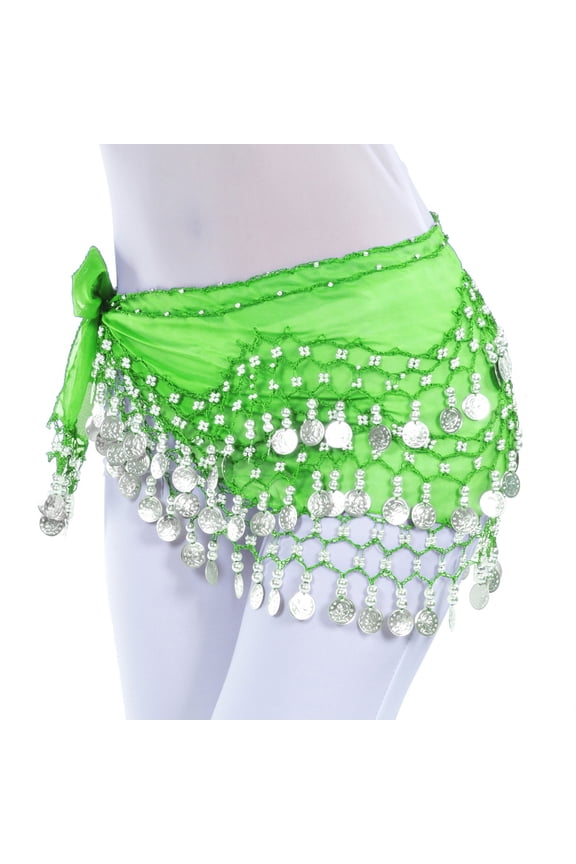 Women's Belly Dance Hip Scarf Sequins Triangle Wrap Skirts Bling Gold Coins Waist Chain Army Green, Free Size