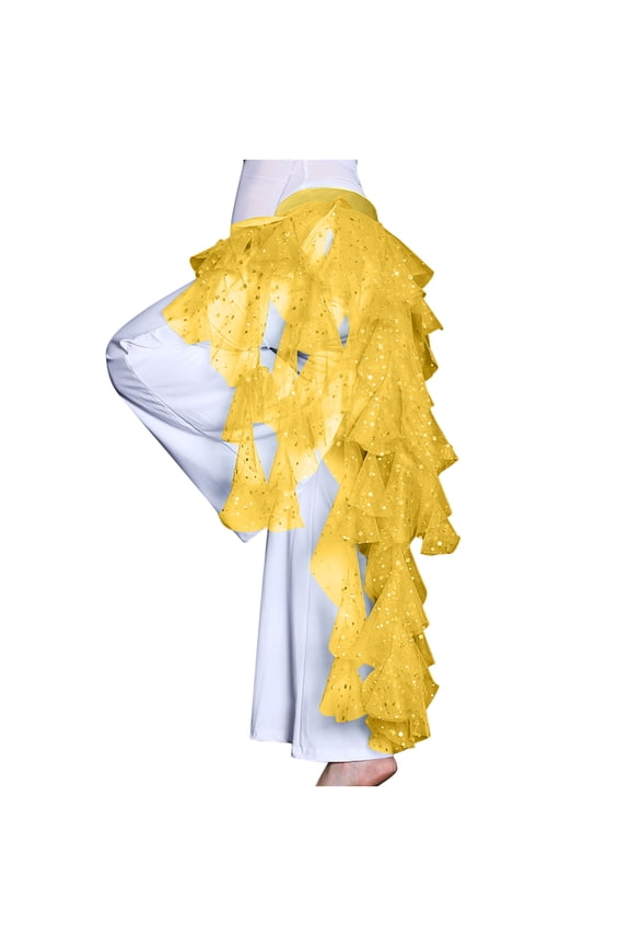 Women's Belly Dance Hip Scarf, Sweet Belly Dance Skirt Wrap Performance Bling Sequins Coins, Belly Dance Costume Yellow Free Size