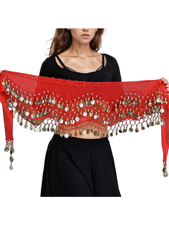 Women's Belly Dance Scarf Chiffon with 98 Gypsy Skirt Wrap Sash Belt for Practice Stage Performance Party Boho Beach Coverup Adjustable Waist Accessory