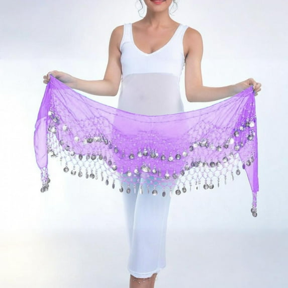 Women's Belly Dance Scarf Skirts Hand Sewn Hip Scarf with Coins for Bellydance Yoga