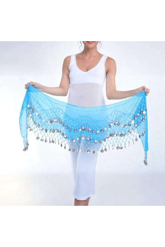 Women's Belly Dance Scarf Skirts Hand Sewn Hip Scarf with Coins for Bellydance Yoga